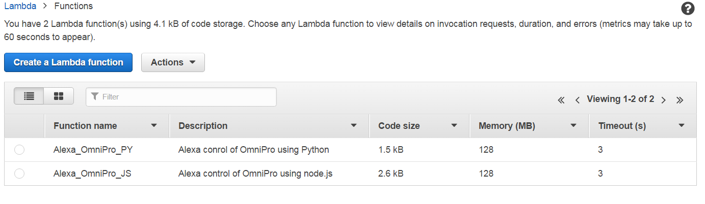 Lambda 1 Function List